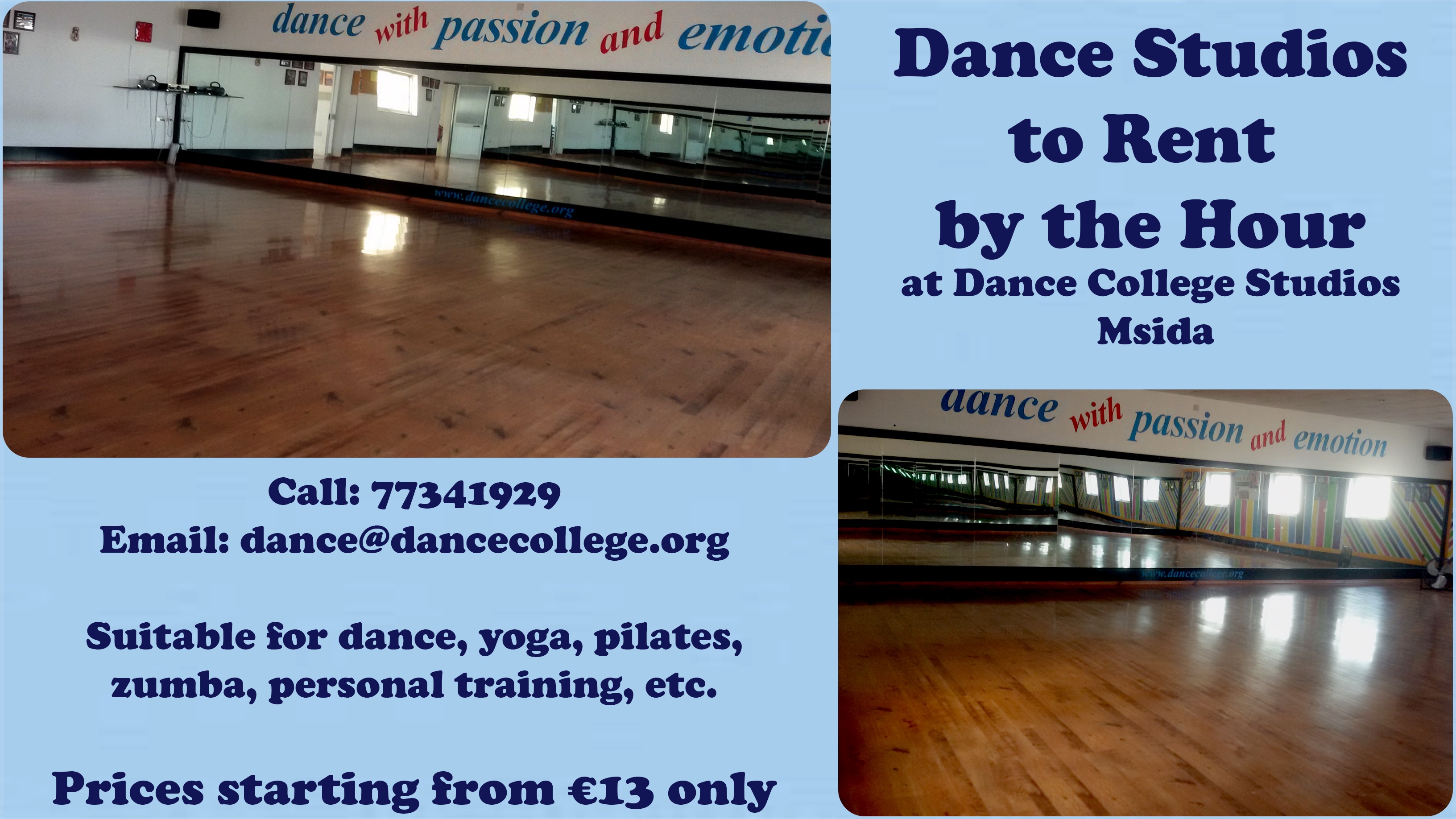 Dance College studio rent advert