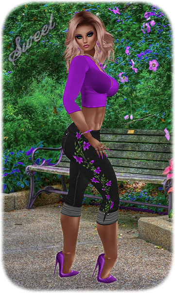 Charcoal Jeans Purple Floral Capris VM