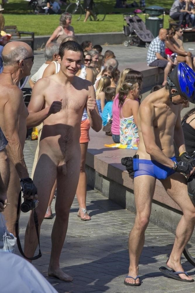 A boy naked in public