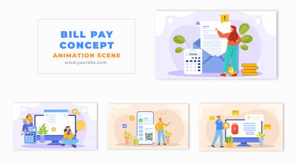 Online Bill Pay Concept Flat Design Animation Scene - VideoHive 49459398