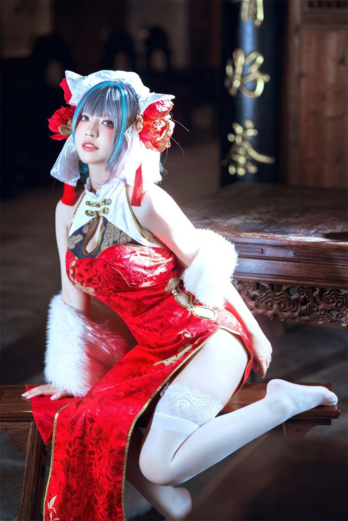 Cosplay 半半子Banbanko 柴郡中华娘旗袍(5)