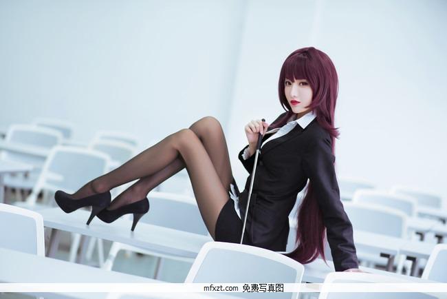 长枪换教棒 FGO英灵斯卡哈老师职业装 黑丝COSPLAY(5)