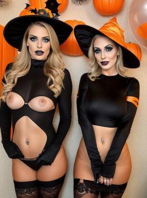 AI generated babe Mila Winslow & her hot GFs show their big tits on Halloween