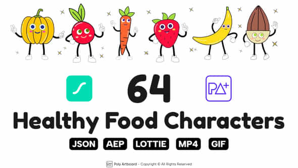 Healthy Food Lottie Characters - VideoHive 51983774