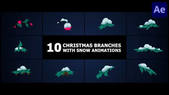 Christmas Branches With Snow Animations After Effects - VideoHive 55498636