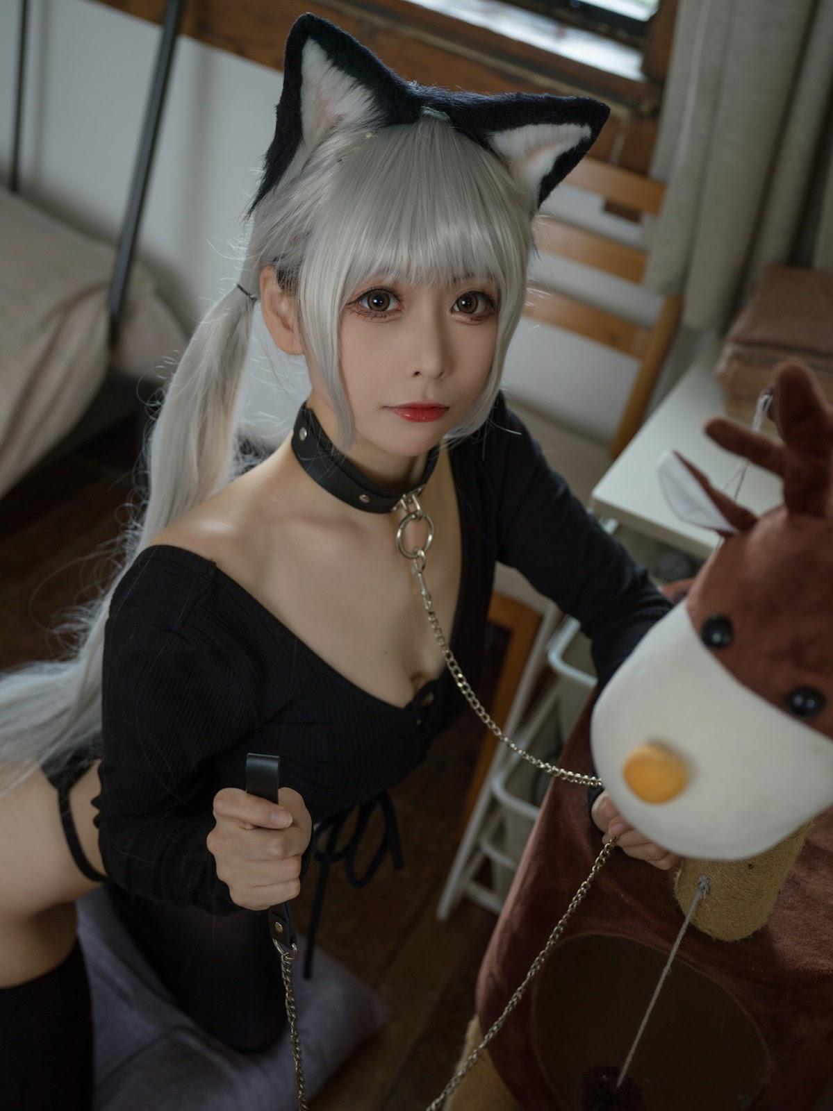 Cosplay 樱岛嗷一 黑猫针织衫连体衣(36)