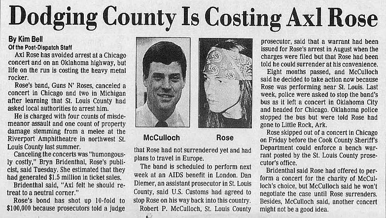 1992.04.15 - The St. Louis Post-Dispatch - Dodging County Is Costing Axl Rose VdfgGNAg_o