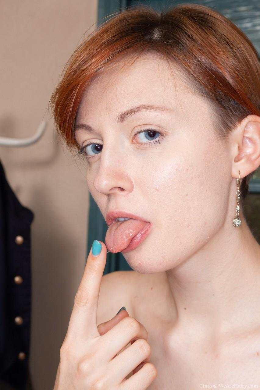 Russian redhead doll Ginta rubs her fantastic tits and fingers her hairy pussy(17)