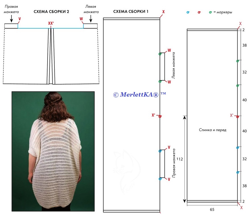 Схема жилета спицами для женщин оверсайз