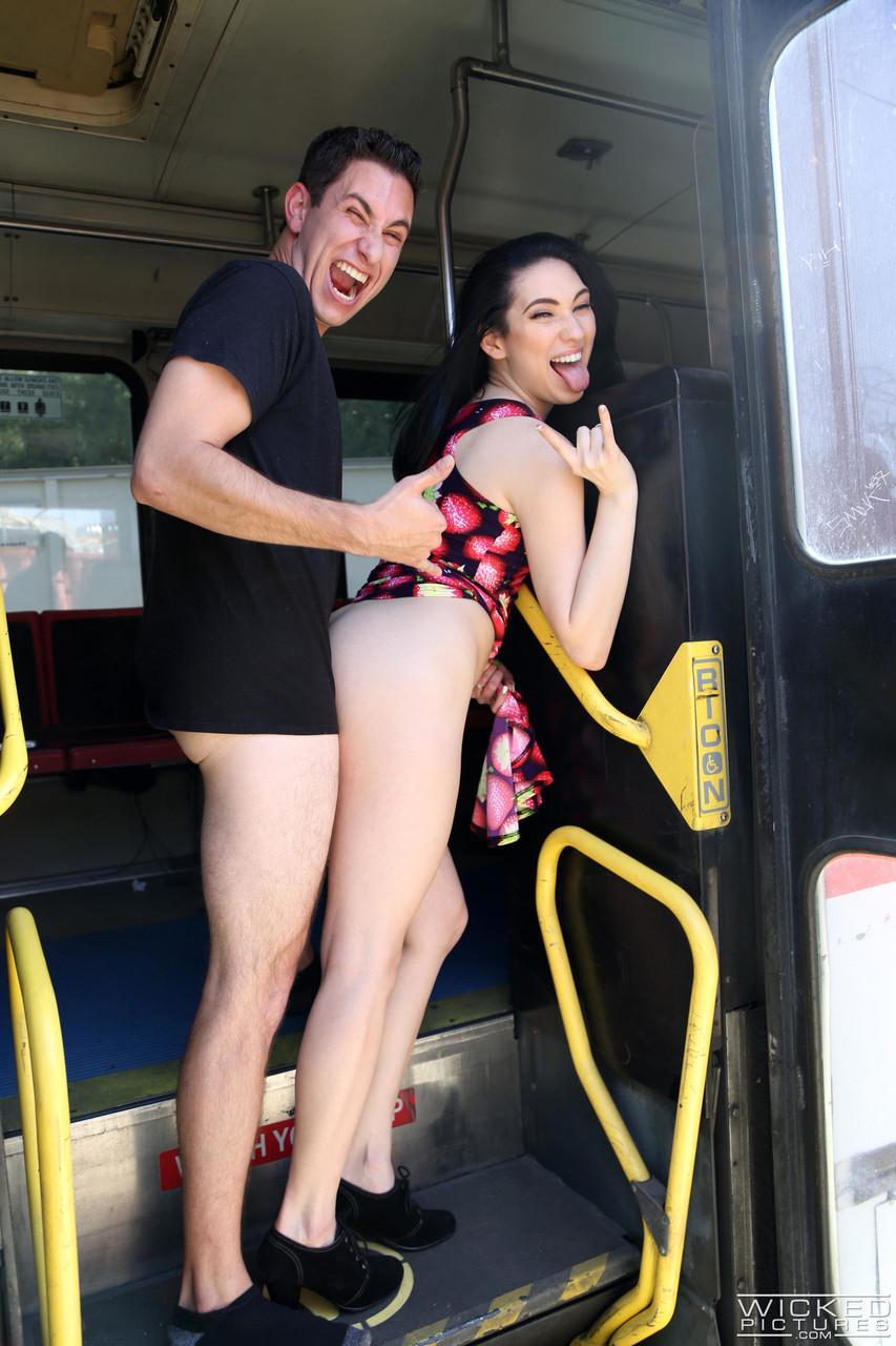 Naughty brunette Aria Alexander having wild sex in public on a train(2)