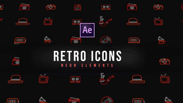 Retro Neon Icons - VideoHive 39185178