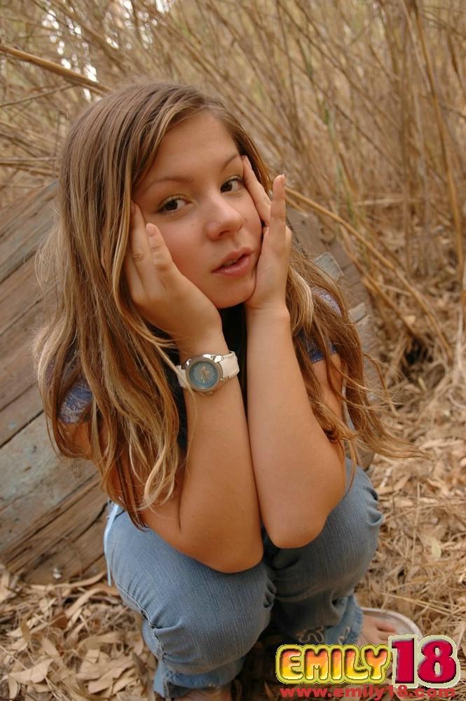 Charming 18 year old goes topless in undergrowth while wearing cute panties(2)