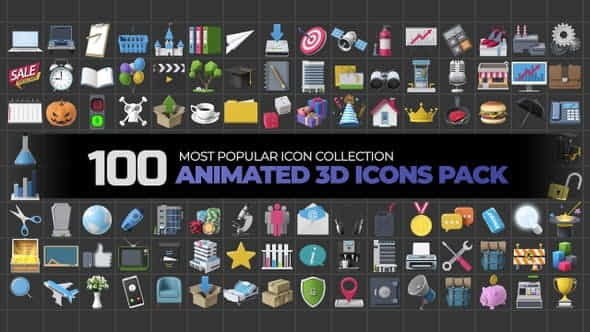 100 Animated 3D Icons Pack - VideoHive 24240318