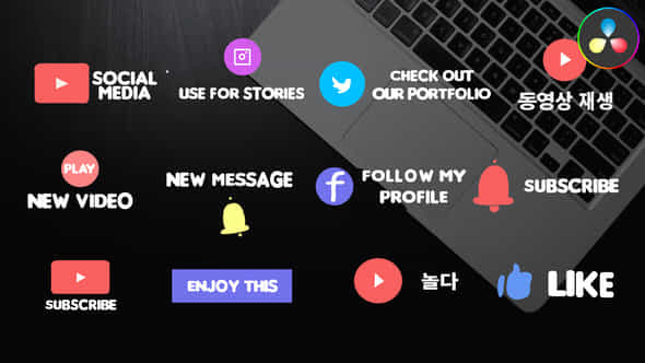 Social Media Subscribe Buttons Davinci Resolve - VideoHive 49869597