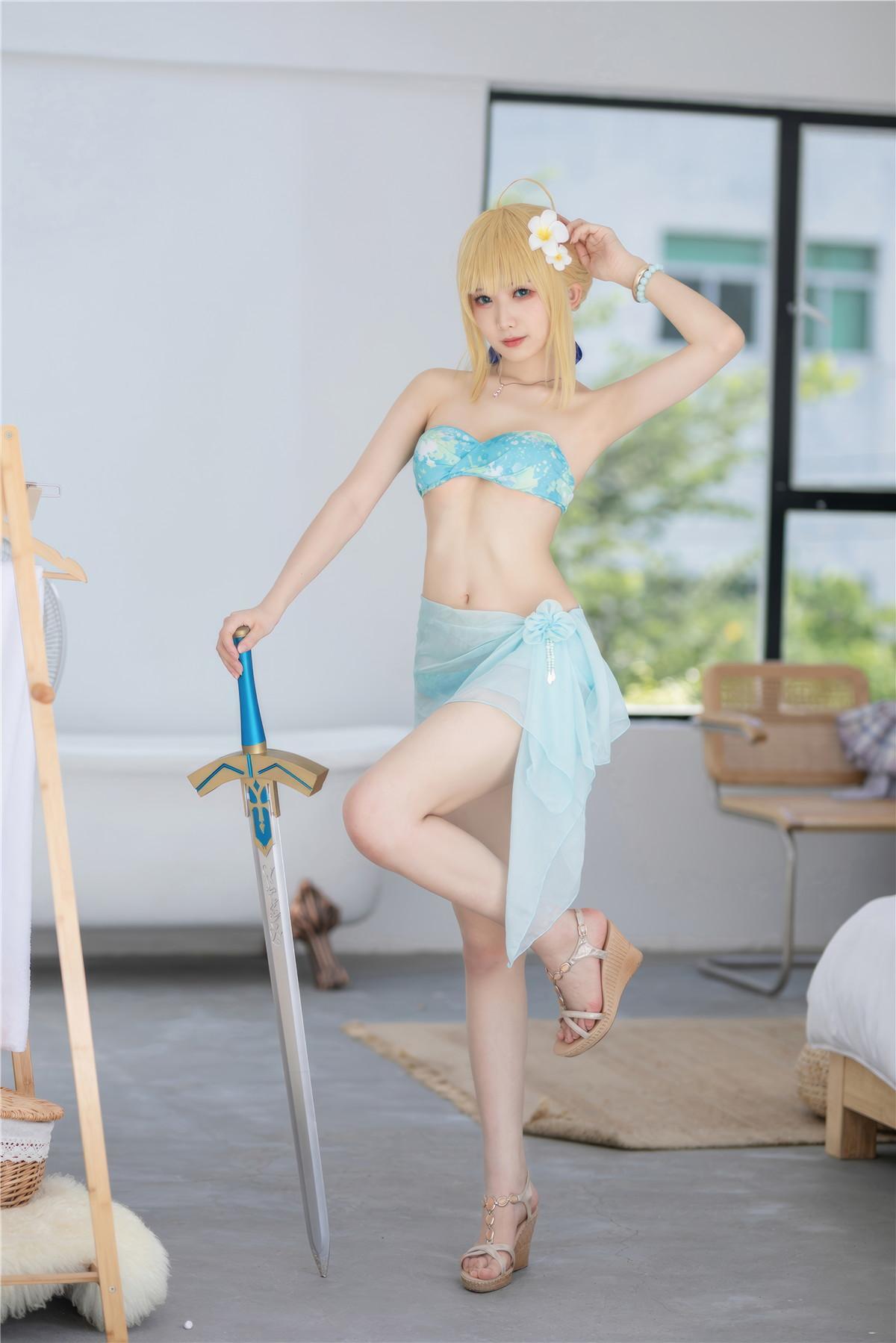 Cosplay 封疆疆v 阿尔托莉雅·潘德拉贡 泳装(9)