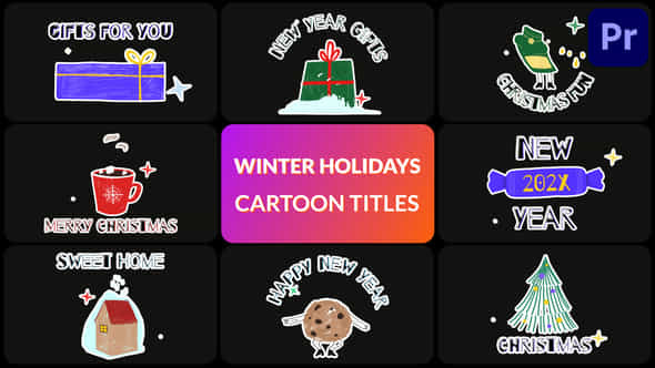 Winter Holidays Cartoon Titles Premiere Pro Mogrt - VideoHive 49497434