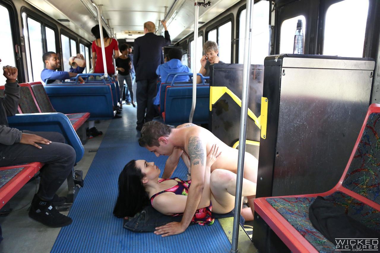 Naughty brunette Aria Alexander having wild sex in public on a train(7)