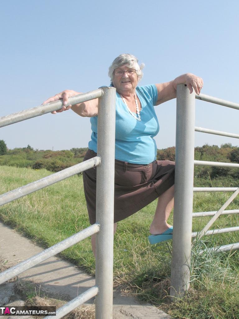 Fat old woman Grandma Libby exposes herself on a desolate bike path(2)