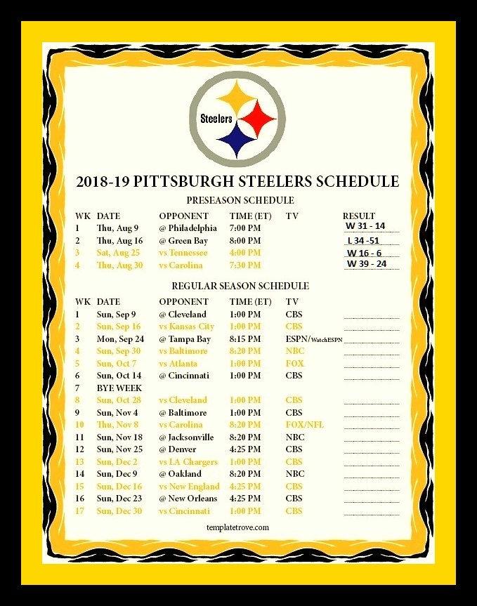 Pittsburgh Steelers Schedule 2022 Printable - Customize and Print