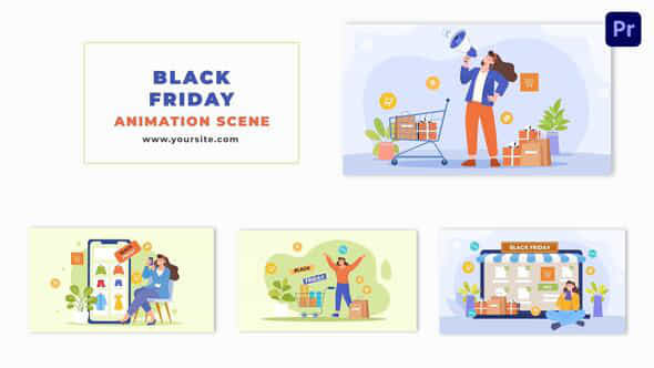 Stunning Black Friday Sale Marketing Flat Character Animation Scene - VideoHive 48802066