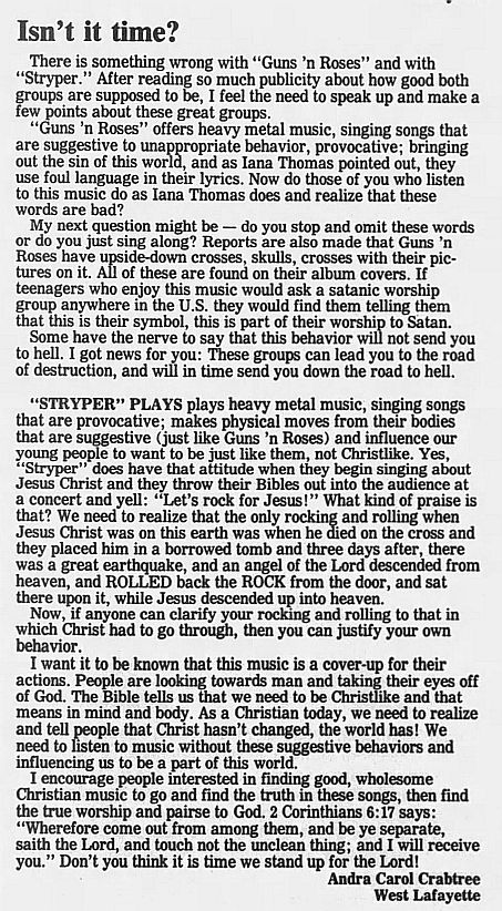 1989.02.21/04.10 - Journal and Courier (Lafayette, IN.) - Readers' letters/Debate on GN'R XYvcC4j6_o