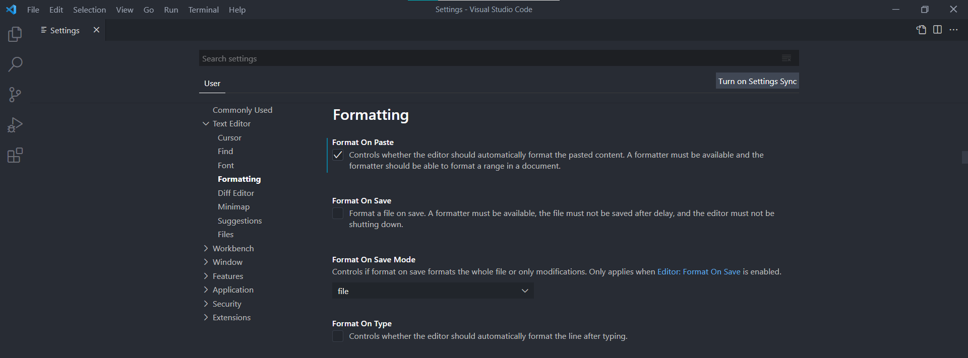 Setting Formatting VScode