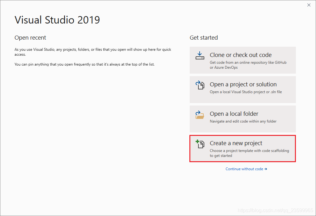 Visual Studio“启动”窗口创建新项目