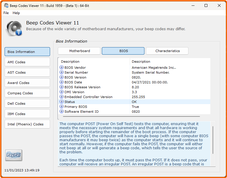 BIOS Beep Codes Viewer 11.3.1.1983