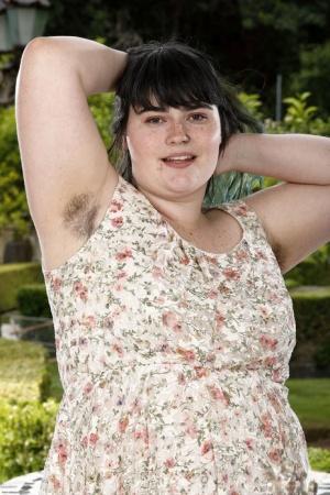 Fatty with hairy armpits Cece Lachey strips and flaunts her bushy cunt