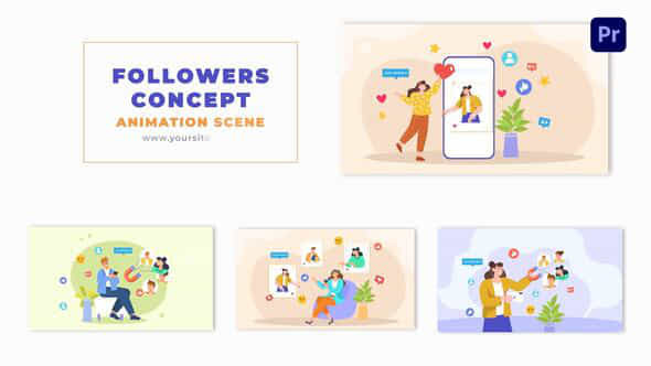 Social Media Followers Concept Creative Design Character Animation Scene - VideoHive 49481651