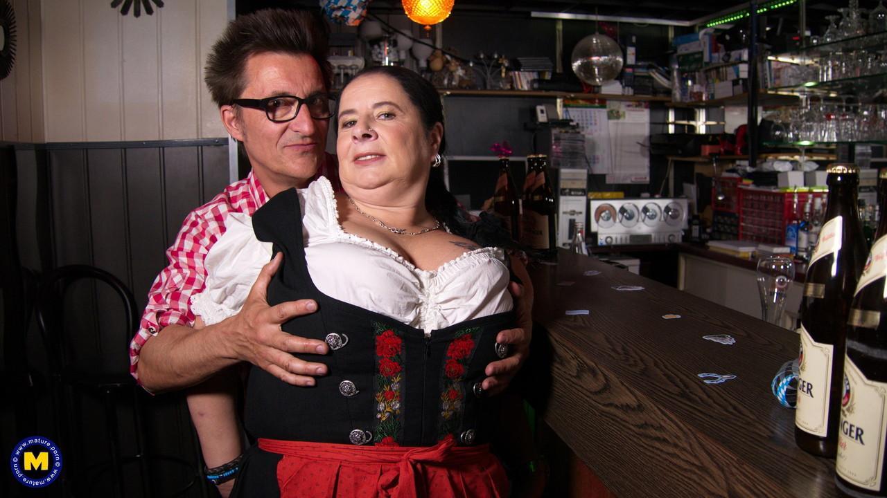 Obese German granny serves up a beer before sucking and fucking a customer(2)