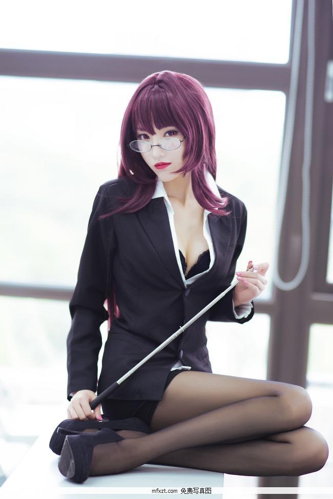 长枪换教棒 FGO英灵斯卡哈老师职业装 黑丝COSPLAY(7)