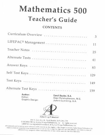 Alpha Omega Lifepac Math Teacher Guide