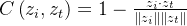 C\left(z_{i}, z_{t}\right)=1-\frac{z_{i} \cdot z_{t}}{\left\|z_{i}\right\|\left\|z_{t}\right\|}