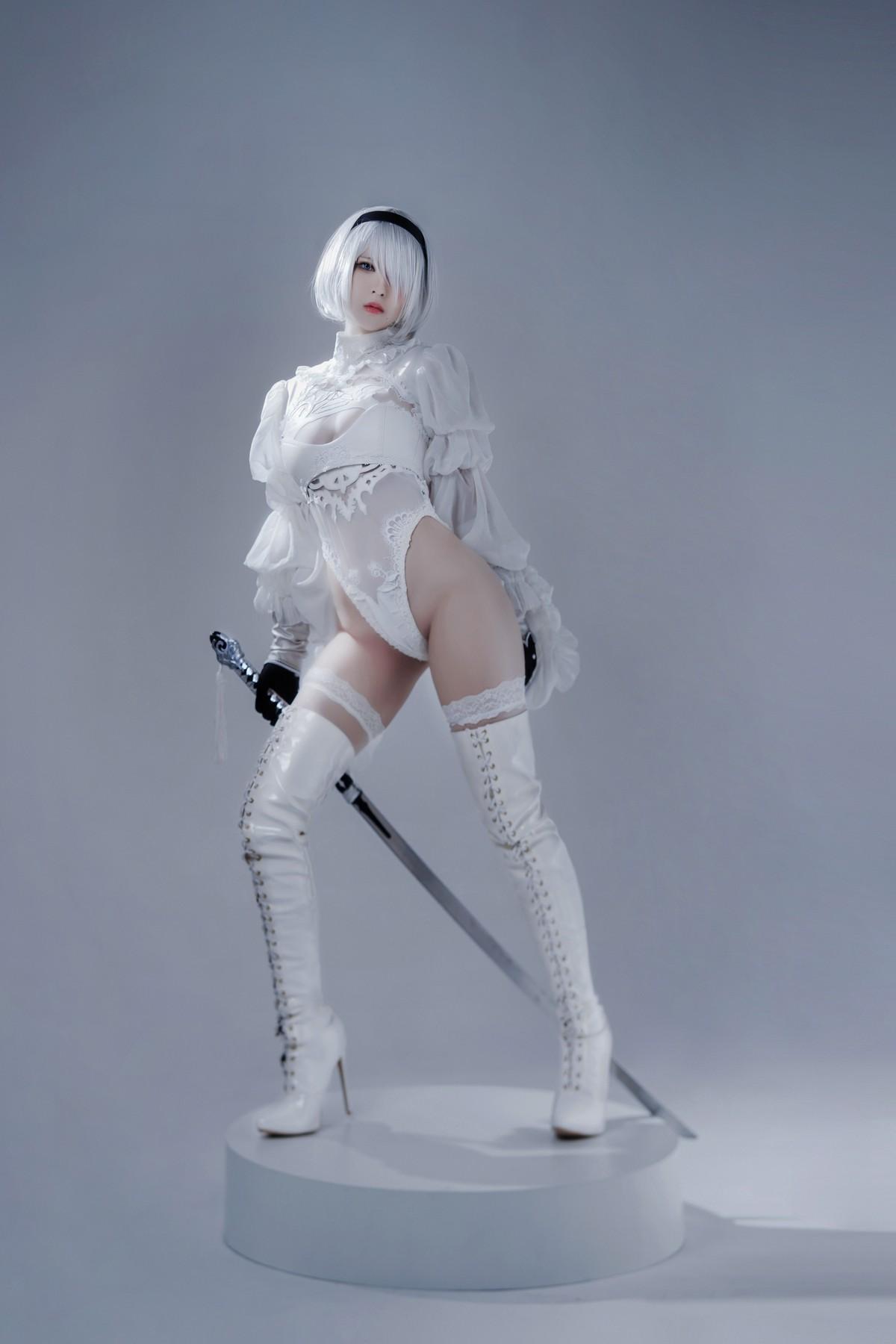 Cosplay 半半子 Automataヨルハ二号B型 白いドレス(27)