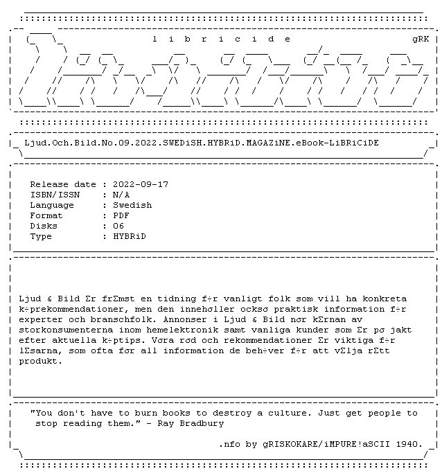 Ljud.Och.Bild.No.09.2022.SWEDiSH.HYBRiD.MAGAZiNE.eBook LiBRiCiDE