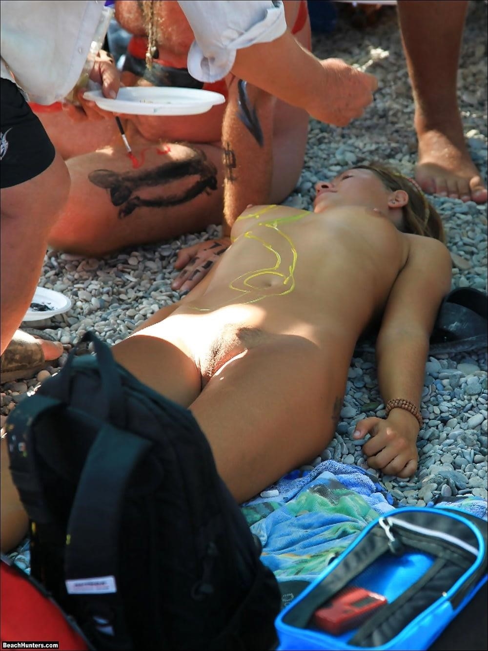 Naked girl in public beach-9801