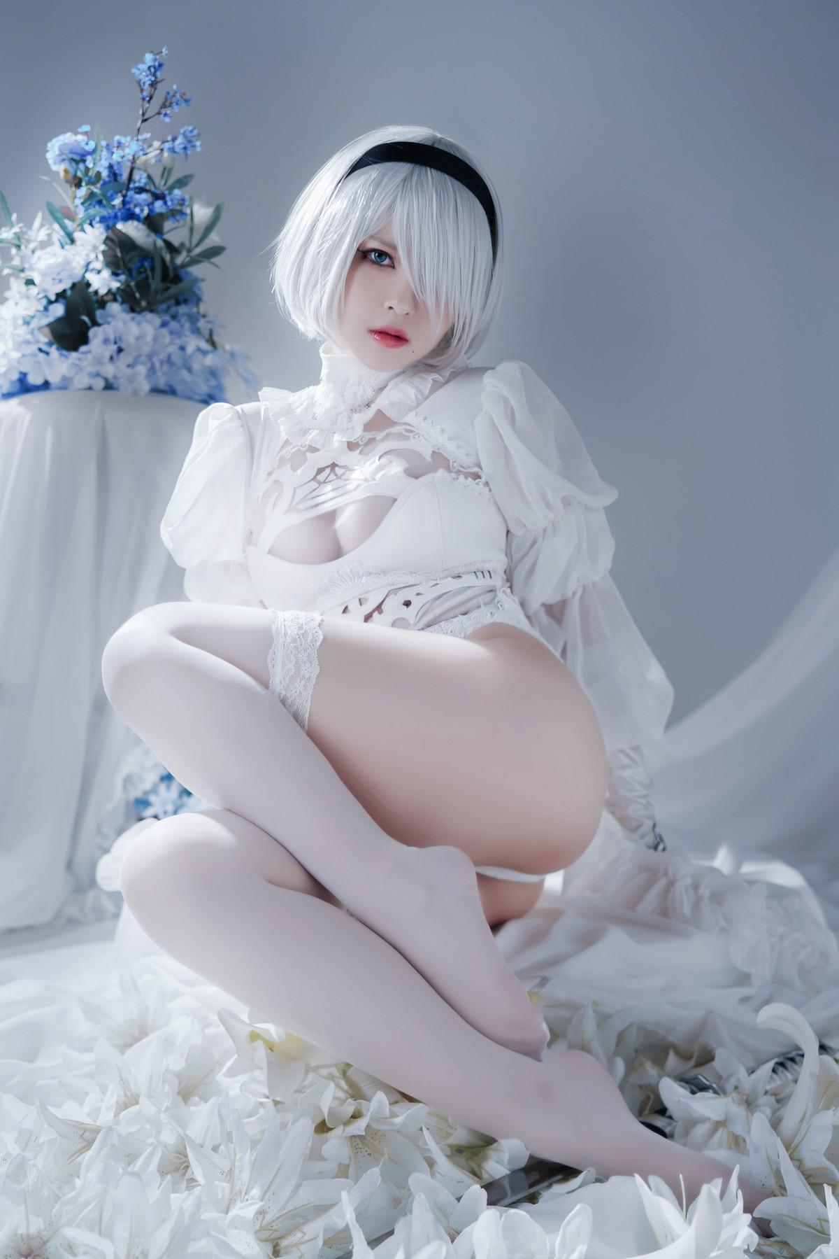 Cosplay 半半子 Automataヨルハ二号B型 白いドレス(46)