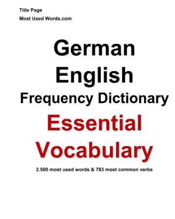 German English Frequency Dictionary - Essential Vocabulary Most Used Words & 783 (2500)