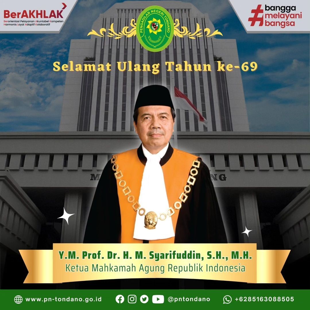 Selamat Ulang Tahun ke-69 kepada Ketua Mahkamah Agung Republik Indonesia, Y.M. Prof. Dr. H. Muhammad Syarifuddin, S.H., M.H.