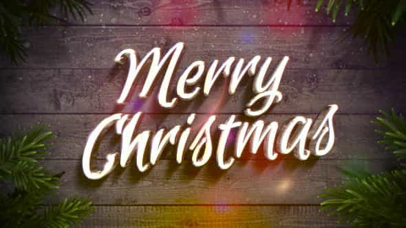 Animated close up Merry Christmas text, colorful garland and green Christmas branch on wood | Events - VideoHive 29319190