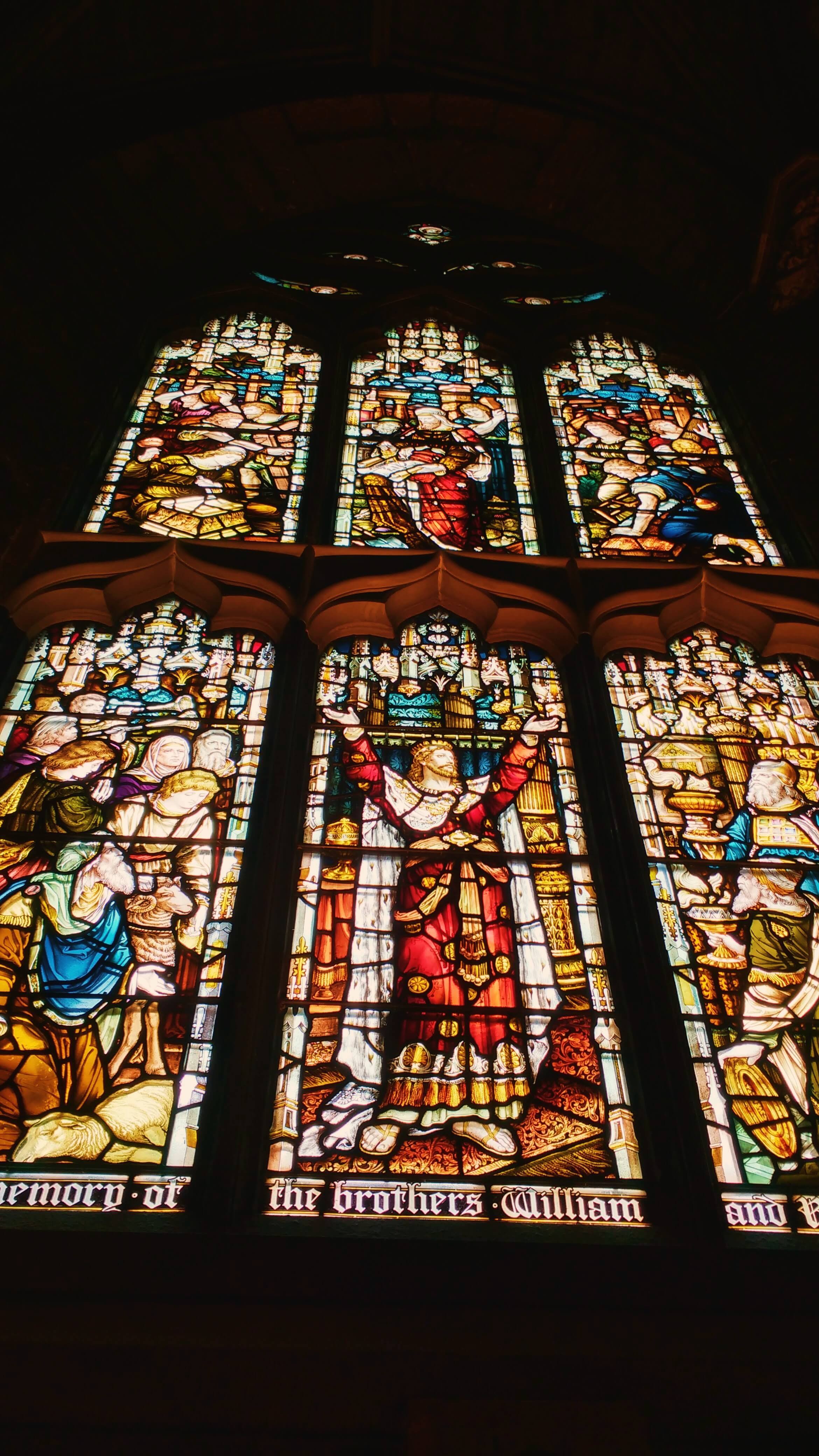 A large stained glass church window