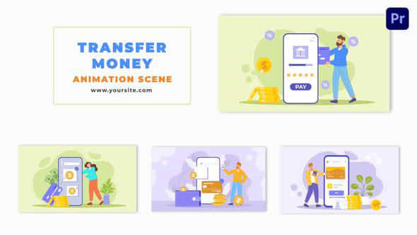 Flat Character Online Money Transfer Vector Animation Scene - VideoHive 48801802