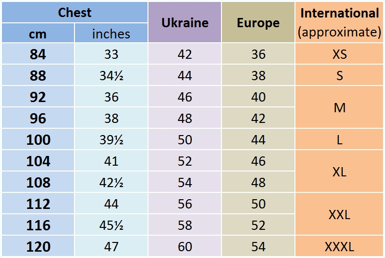women's leggings size chart ukraine