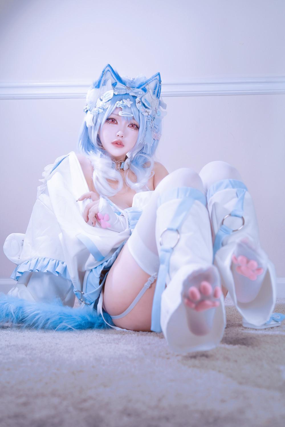 Cosplay 狐洛洛子 – 水色猫猫头(28)