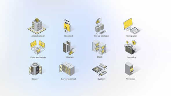 Server System Isometric Icons - VideoHive 49871271