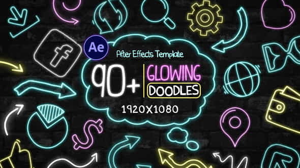 90+ Glowing Doodles - VideoHive 40563438
