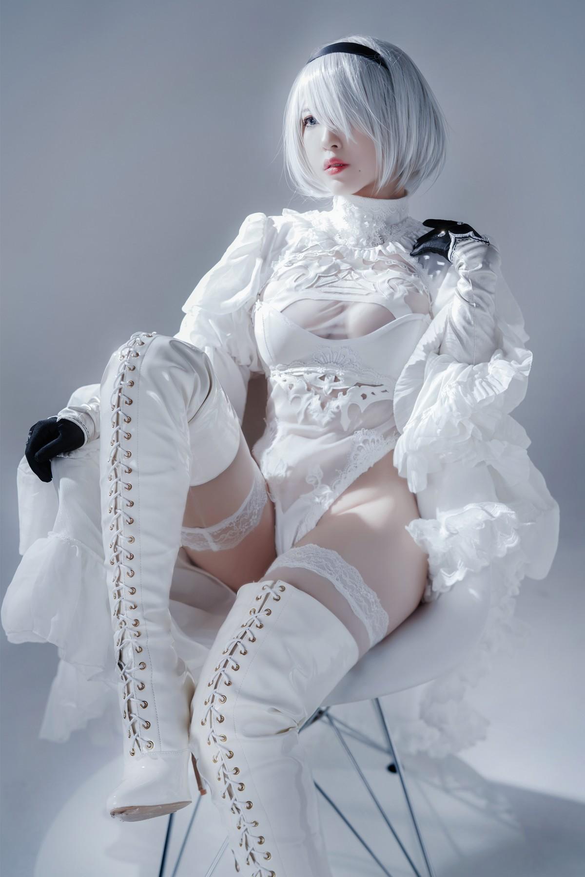 Cosplay 半半子 Automataヨルハ二号B型 白いドレス(15)