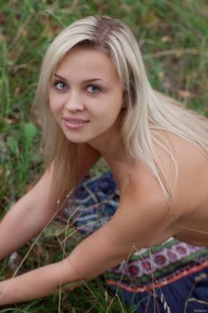 Beautiful teen girlfriend Luciana stripping and posing naked in nature