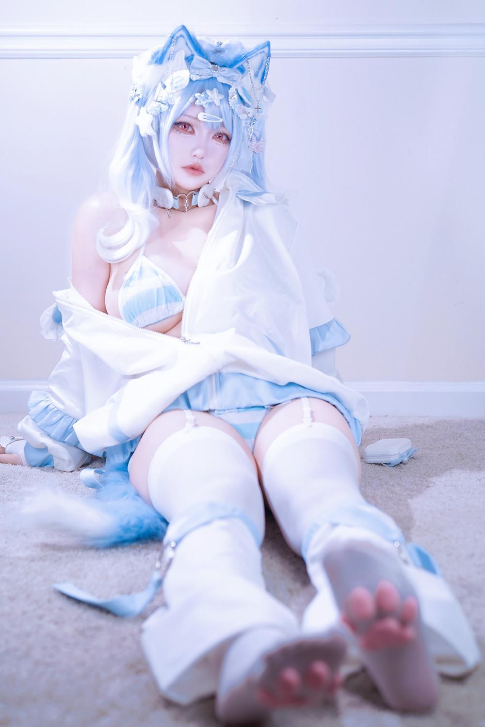 Cosplay 狐洛洛子 – 水色猫猫头(5)